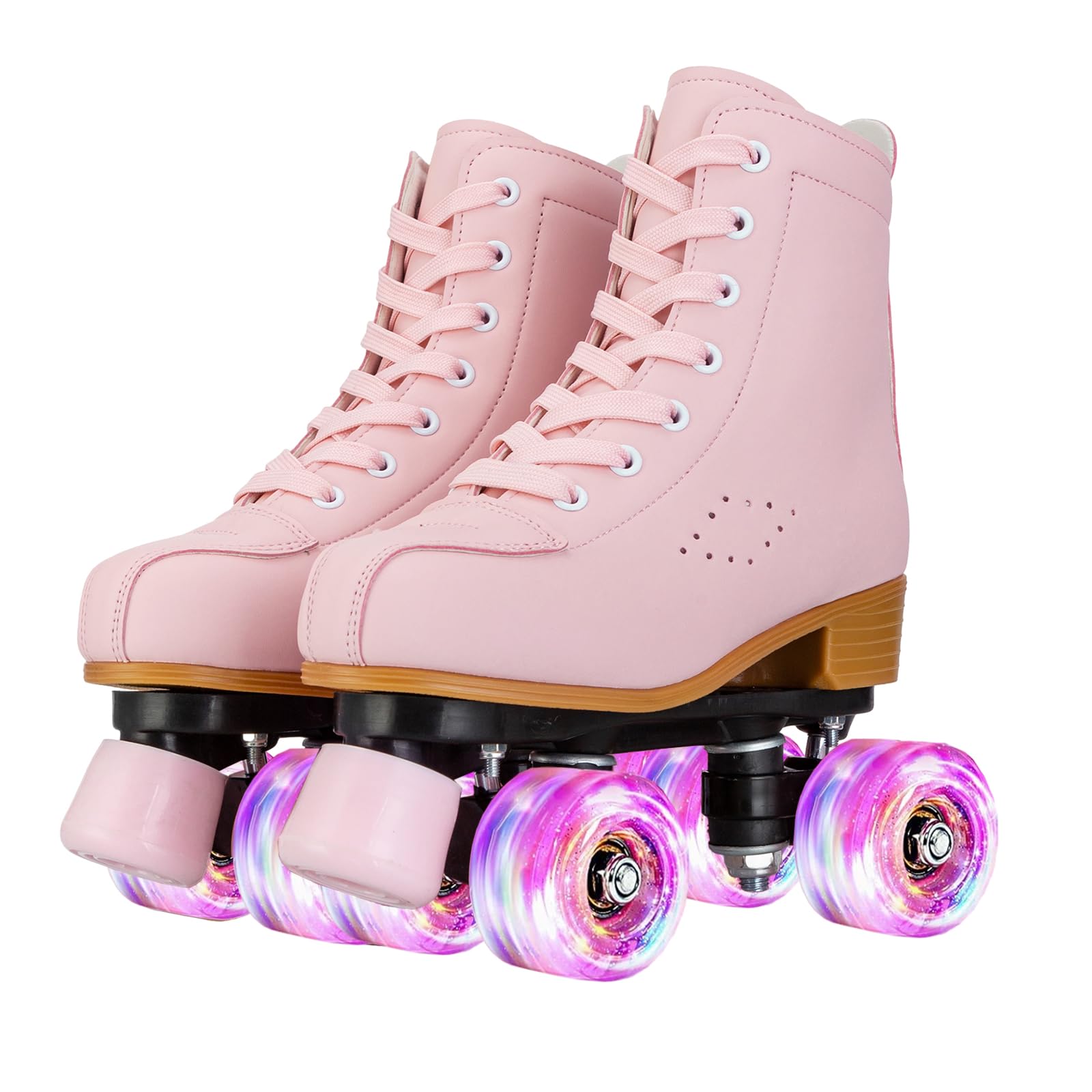 Light Up Roller Skates for Girls & Women - Pink & Purple PU Leather Skates for Indoor & Outdoor Use - Perfect for Beginners Ages 8-12 - Great for Rinks, Parks & Birthday Parties