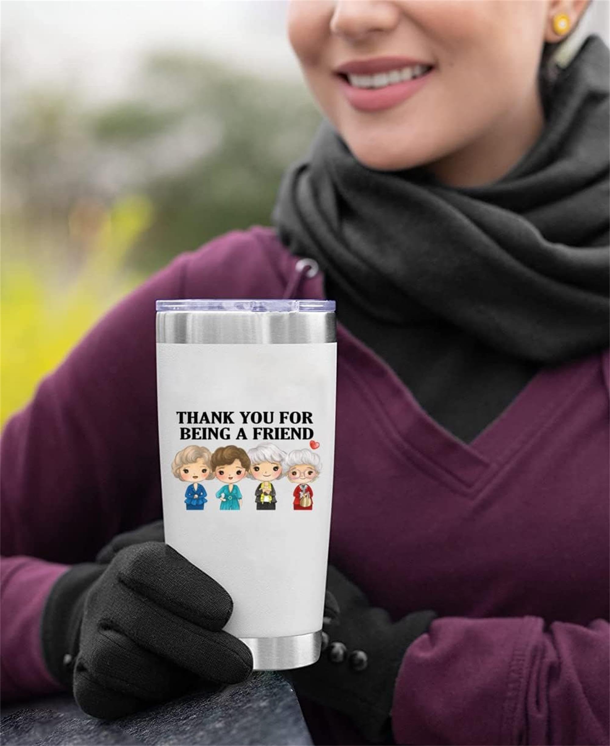 Golden Girls Thank You for Being A Friend Mug - 20oz White Iced Coffee Tumbler with Lid & Straw - Best Friendship Gift for Women, Besties, Mom - Perfect for Birthday, Mother's Day & Coffee Lovers