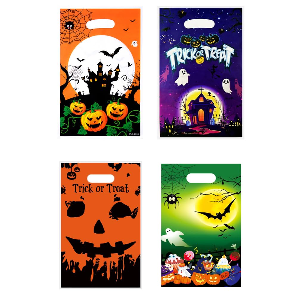 40 Pcs Halloween Treat Bags with Handles - Orange & Black Plastic Candy Goodie Bags for Kids Party Favors, Trick or Treat, Classroom Treats & Halloween Decorations Supplies