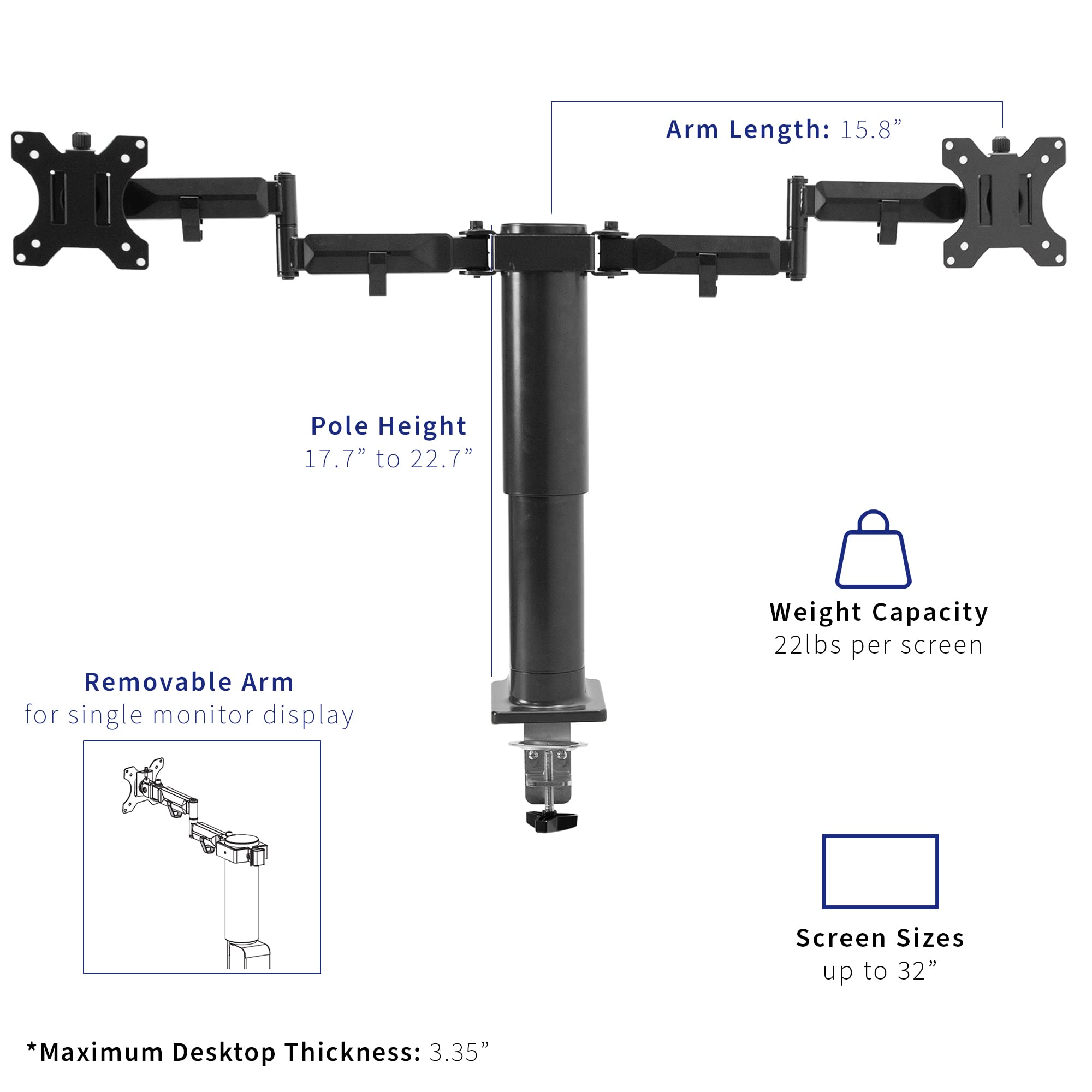 VIVO Electric Standing Desk Frame with Motorized Monitor Mount - 1-Touch Height Adjustment, Supports Up to 32