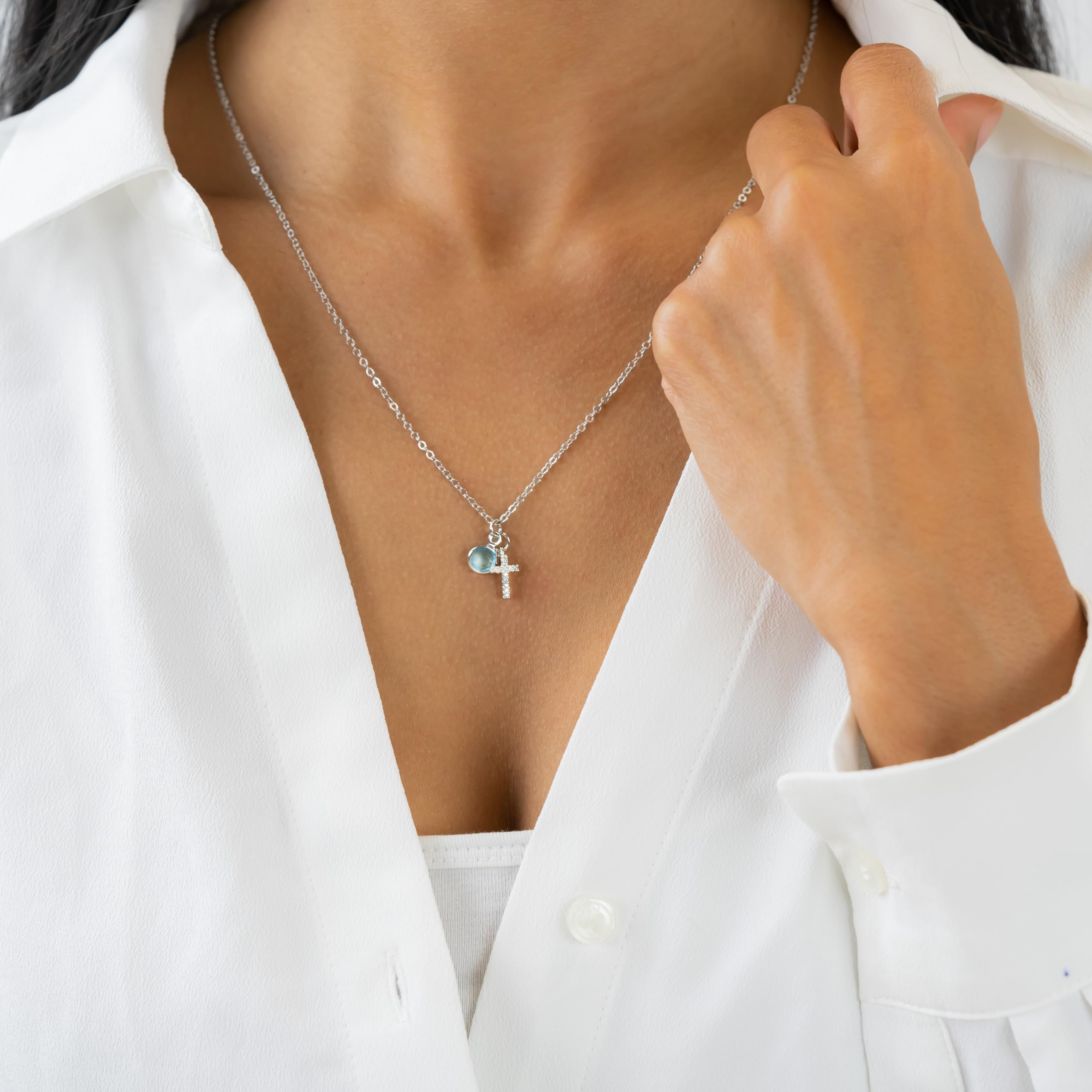 Birthstone Cross Necklace for Women - 14K Gold Plated Christian Jewelry with Genuine Birthstones - Religious Gift for Mom, Baptism, Confirmation & First Communion - Elegant & Meaningful Faith-Based Accessory for Church, Weddings & Special Occasions