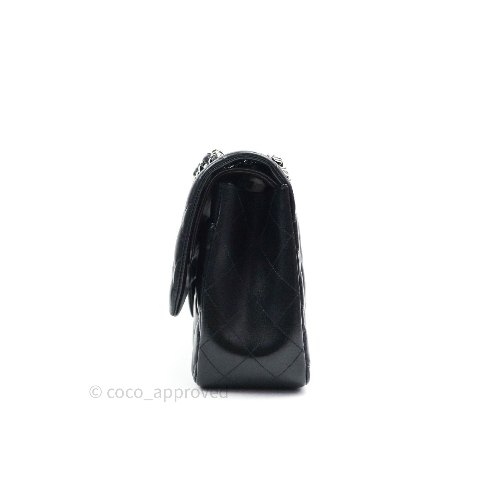 Chanel Classic Jumbo Double Flap Bag Black Lambskin Leather with Silver Hardware - Luxury Designer Handbag for Women, Perfect for Evening Events & Special Occasions