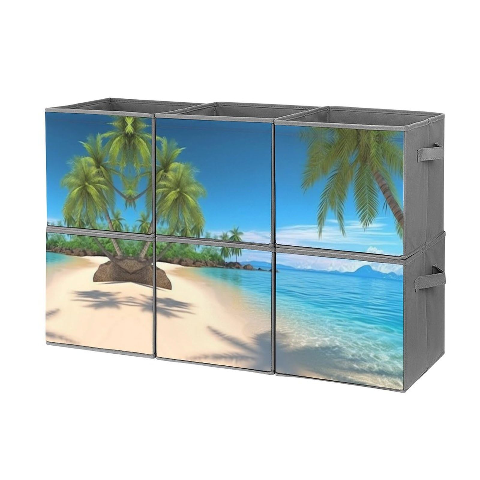 6-Pack Collapsible Storage Bins with Handles - Large Woven Storage Baskets for Closet, Home Organization | Hawaiian Beach Palm Tree Design | Perfect for Bedroom, Bathroom, Kids' Toys & Seasonal Clothing Storage