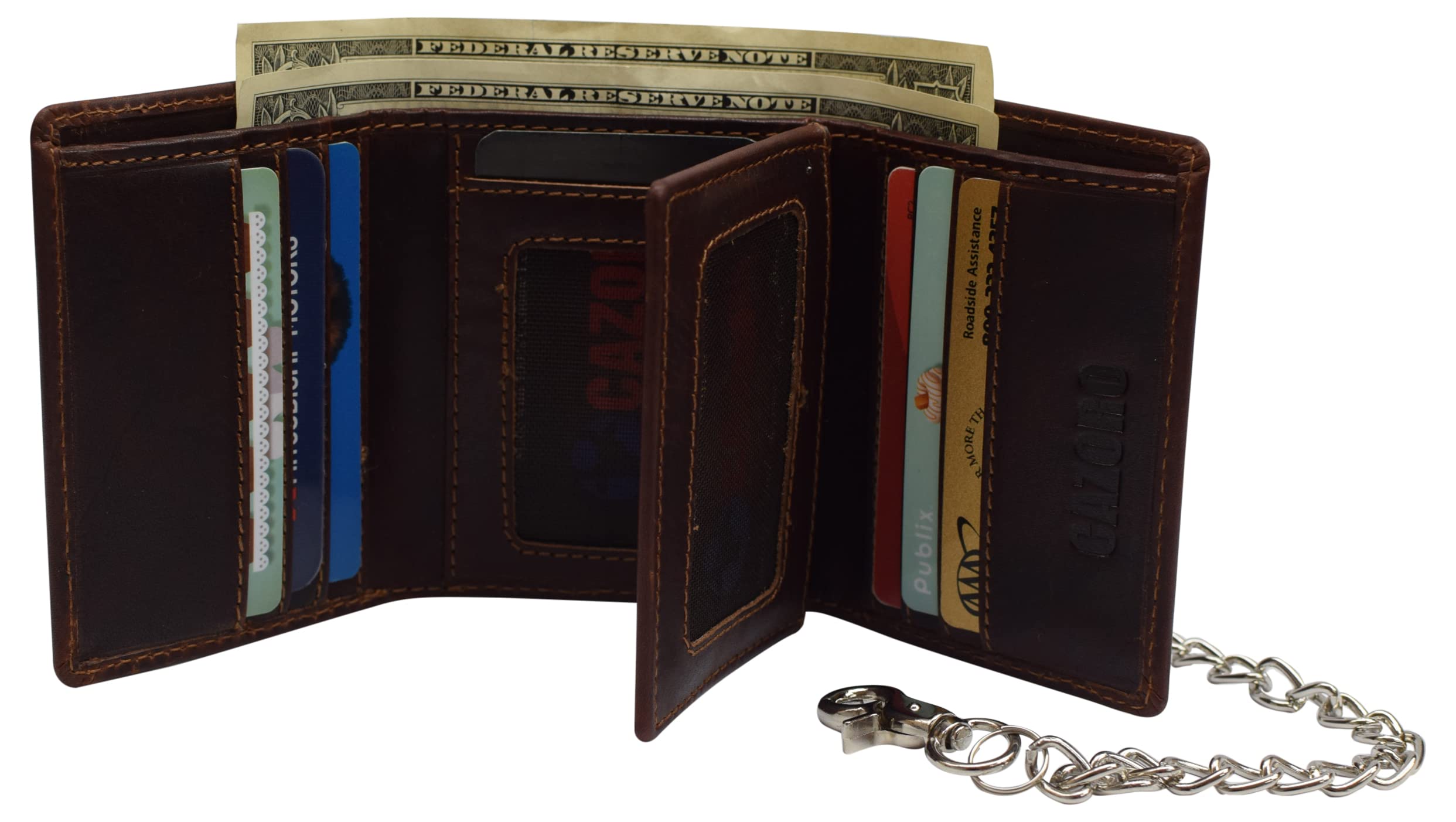 Premium RFID Blocking Leather Chain Trifold Wallet for Men - Vintage Brown with Detachable Chain | Secure & Stylish Wallet for Travel, Business & Everyday Use