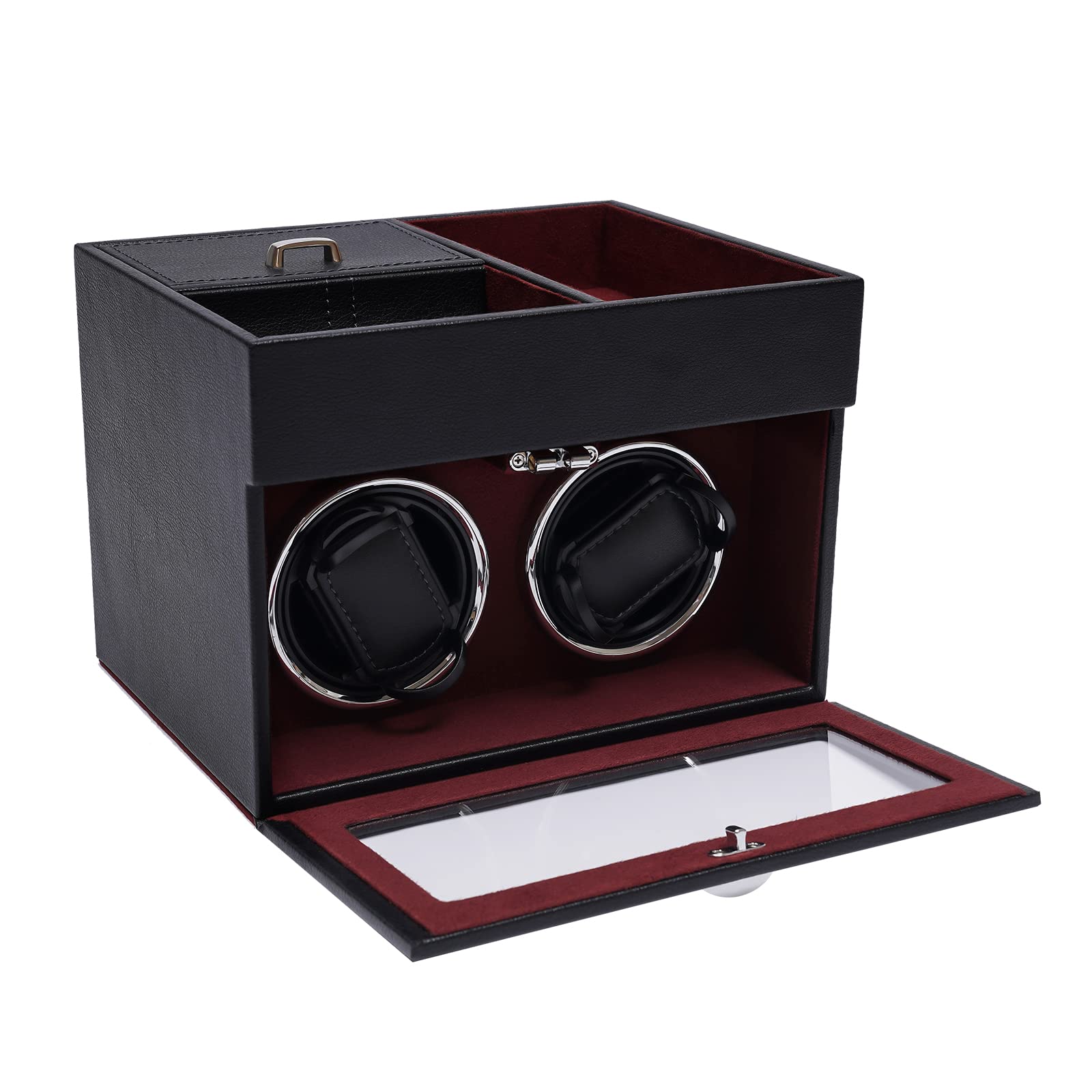Premium SHZICMY Automatic Watch Winder Box - Dual Watch Storage with [Upgraded] Flexible Pillows, Jewelry Storage & Super Quiet Motor | LED Display & Velvet Lining (Red) | Perfect for Watch Collectors & Luxury Watch Maintenance at Home/Office