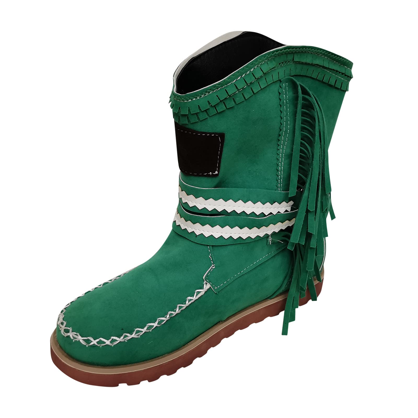 Women's Retro Suede Fringe Ankle Boots - Round Toe Slip-On Platform Booties with Buckle Detail | Comfortable Winter Walking Shoes for Casual Outfits & Office Wear