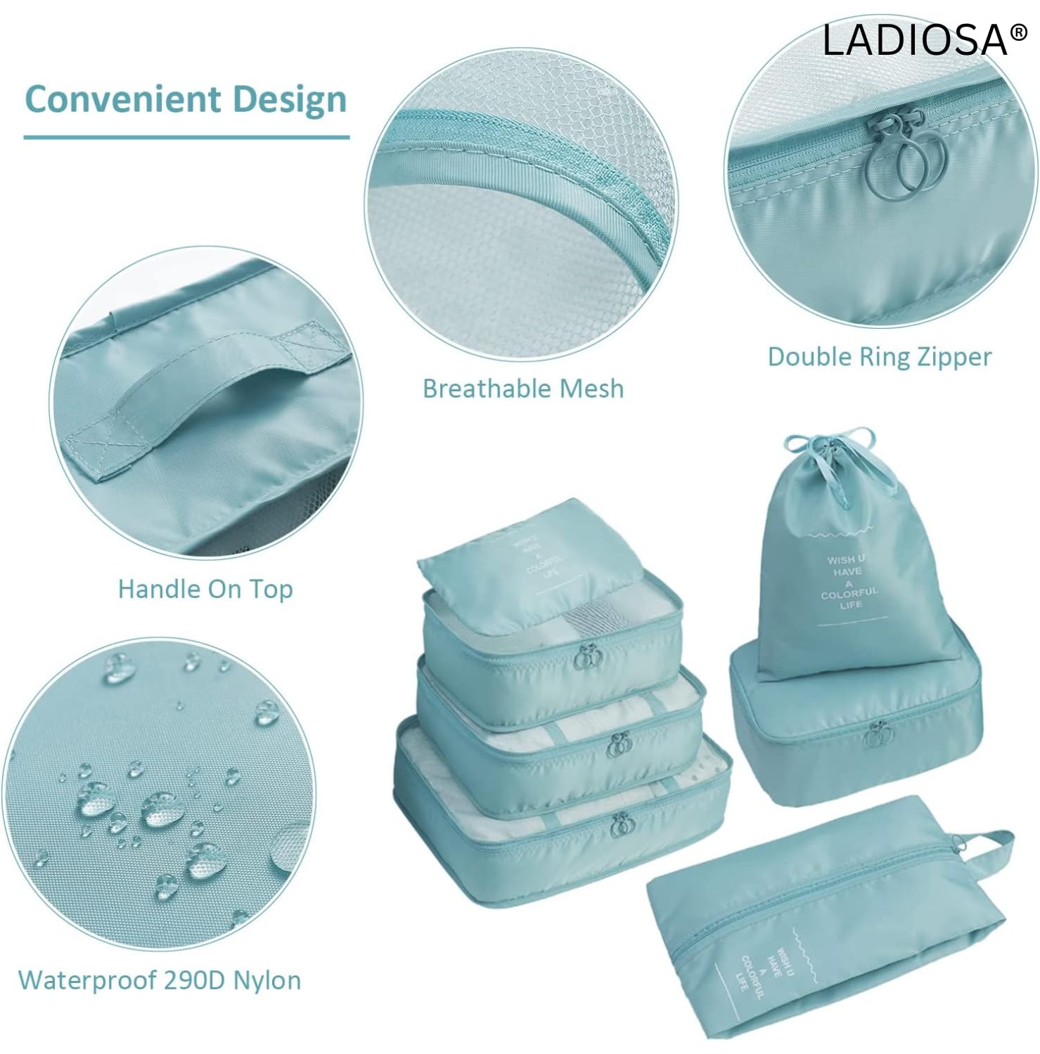 Ladiosa® Travel Organizer Set - 6 Packing Cubes for Clothes & Accessories | Lightweight Luggage Organizers for Women & Men | Perfect for Vacation, Business Trips & Weekend Getaways