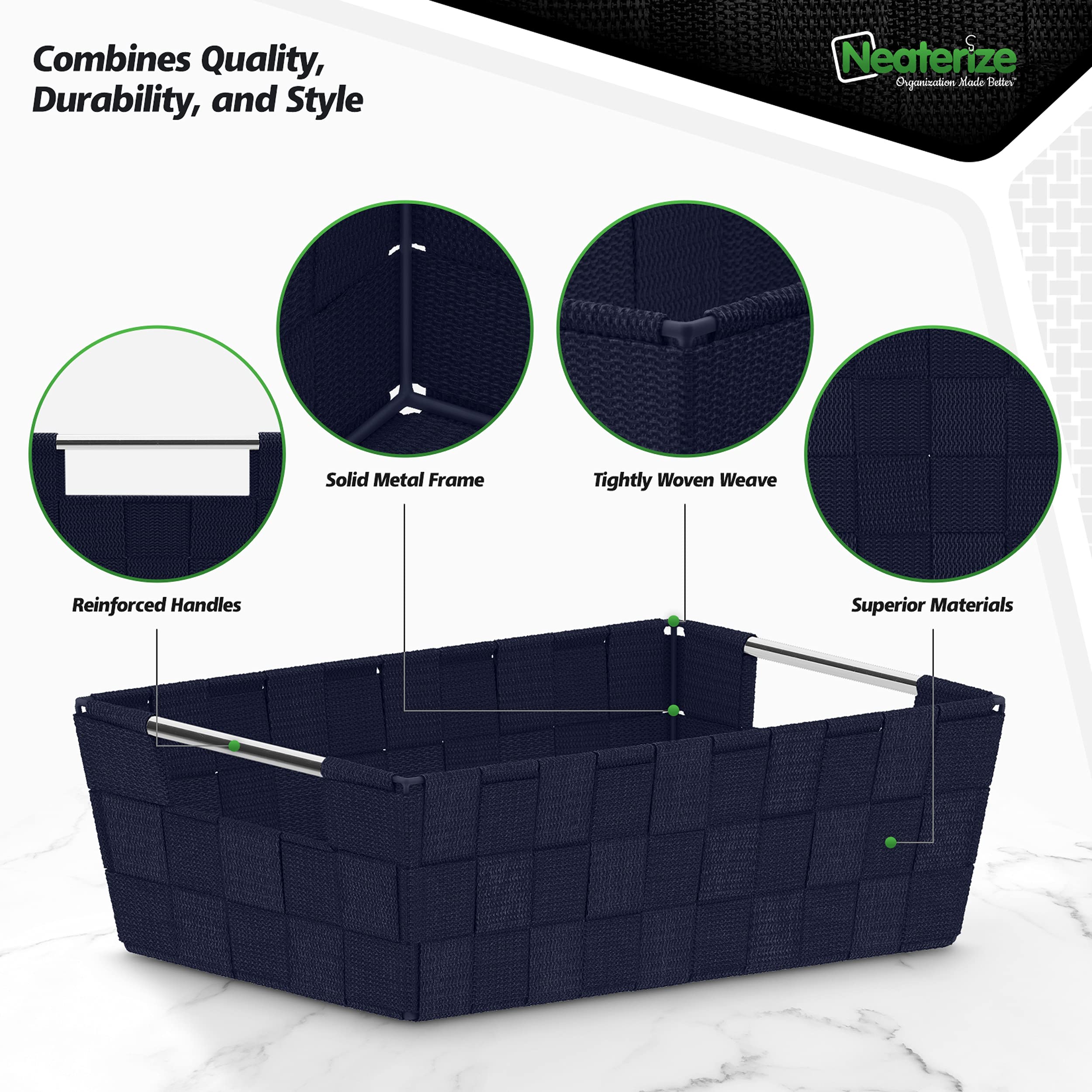 NEATERIZE 9-Pack Closet Storage Baskets - Navy Fabric Organizer Bins for Laundry, Baby Clothes, Linen Closet, Pantry & Shelves | Perfect for Nursery, Bedroom & Home Organization