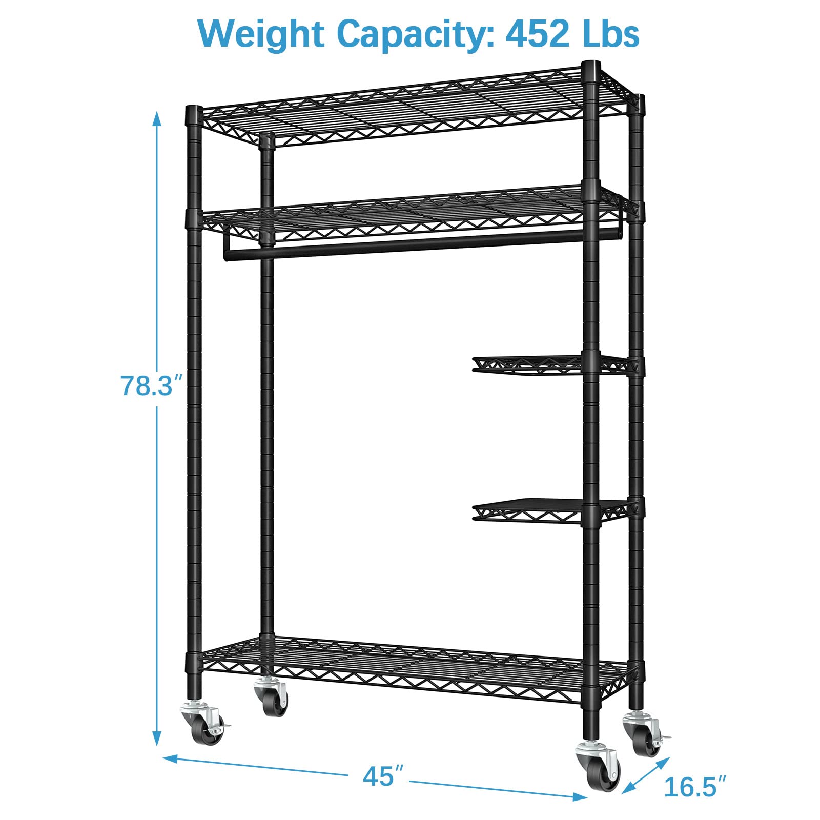 VIPEK V11S Heavy Duty Rolling Garment Rack with Wheels - 452lbs Capacity Freestanding Metal Clothes Rack for Hanging Clothes, Portable Wardrobe Storage Solution for Bedroom, Closet, Laundry Room or Retail Store - Black
