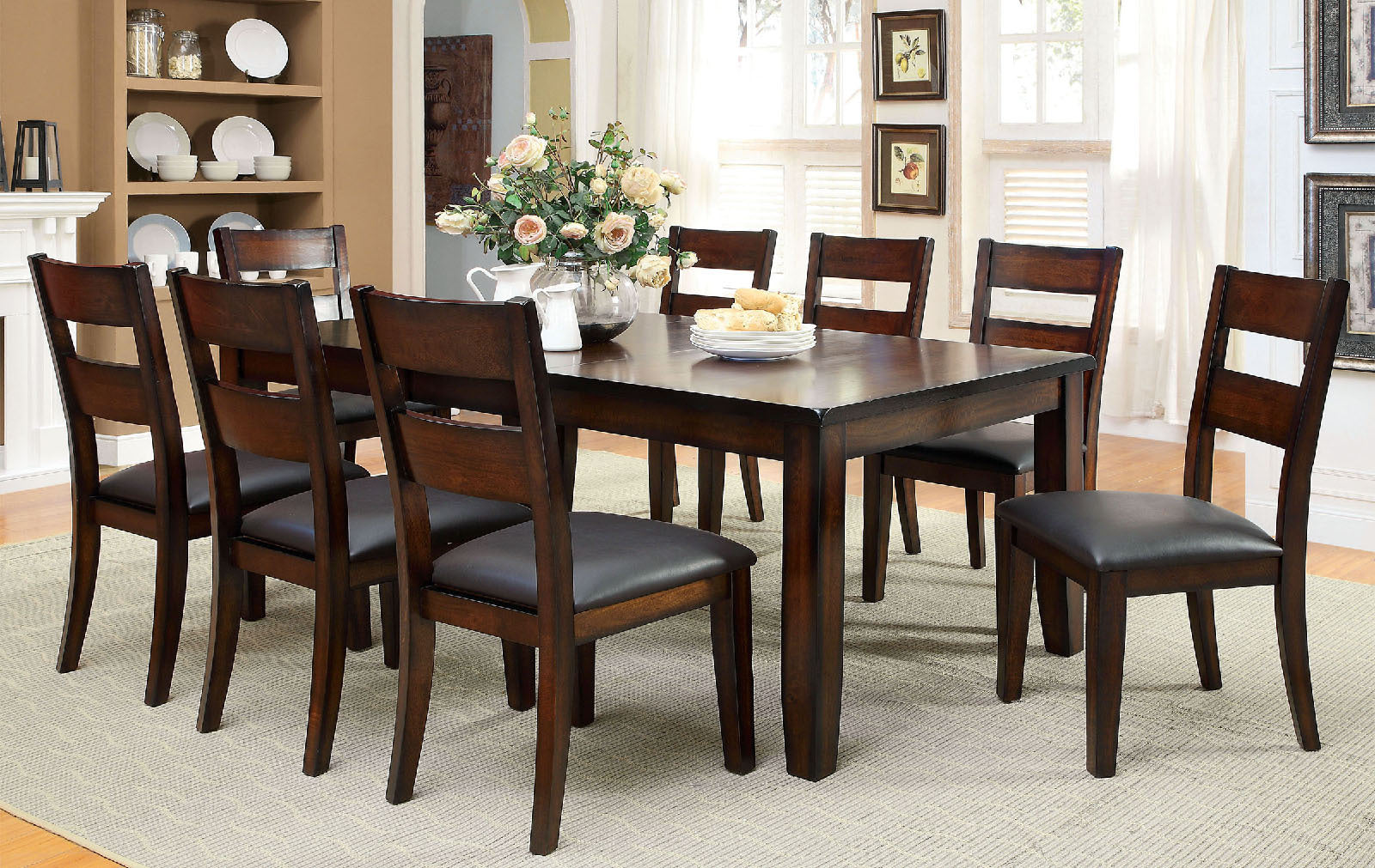 Dark Cherry Finish Solid Wood Transitional Style Kitchen Dining Chairs Set of 2 - Bold & Sturdy Design with Padded Leatherette Seats - Perfect for Dining Room, Kitchen Island, or Breakfast Nook