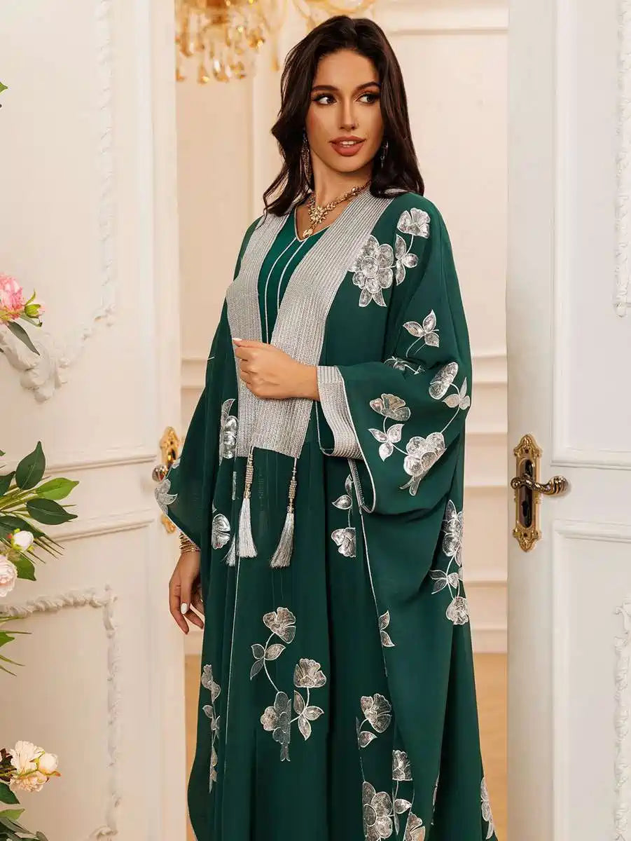 2-Piece Embroidered Caftan Dress Set for Women - Boho Chic Loose Flowy Maxi Kaftan Outfit #25462 | Perfect for Beach Cover-Up, Resort Wear, and Summer Vacations