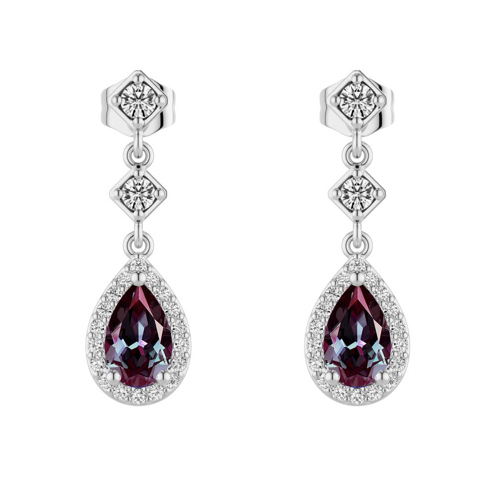 2 Carat Pear Shaped Alexandrite Moissanite Pave Drop Earrings for Women | Elegant Dangle Earrings for Wedding, Party & Special Occasions