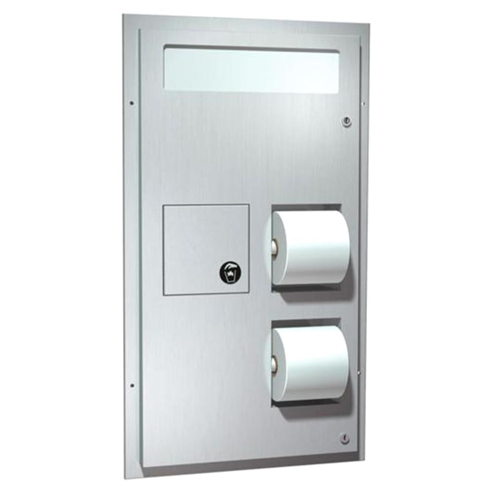 ASI 0482 Recessed Seat Cover Dispenser with Toilet Paper Holder & Sanitary Disposal - Satin Finish for Public Restrooms, Offices, and Commercial Spaces