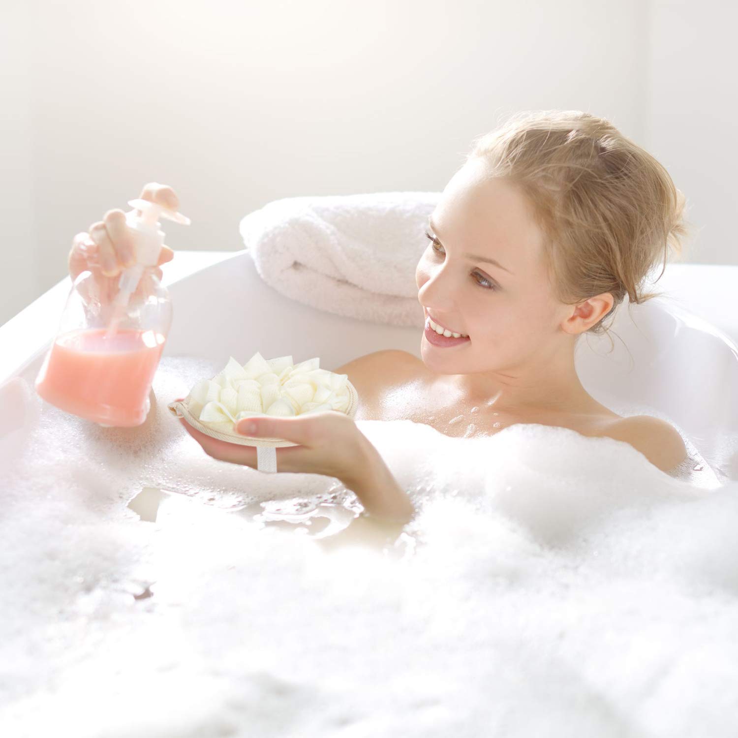 Boao 6-Pack Exfoliating Bath Sponges - Premium Mesh Shower Pouf & Body Scrubber with Flower Bath Ball for Soft Skin (Beige) - Perfect for Daily Shower, Spa & Gift Sets