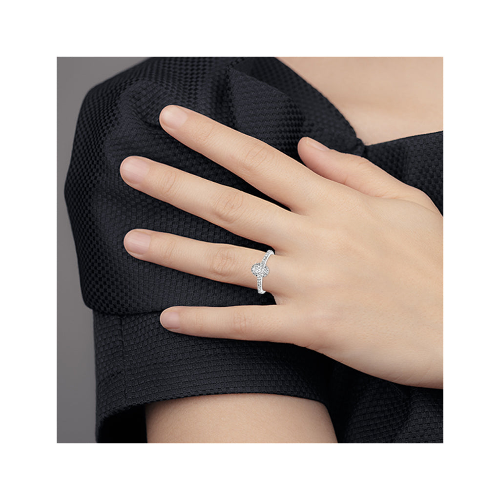0.55 Carat Oval Halo Side Diamond Engagement Ring for Women - Perfect for Proposals, Anniversaries & Special Occasions