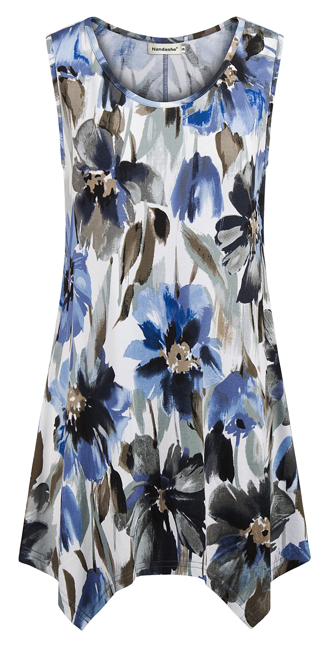 Nandashe Women's Floral Tunic Tank Top - Summer Sleeveless Blouse for Casual Wear, Loose Fit Dressy Tops | Perfect for Beach, Vacation & Everyday Outfits