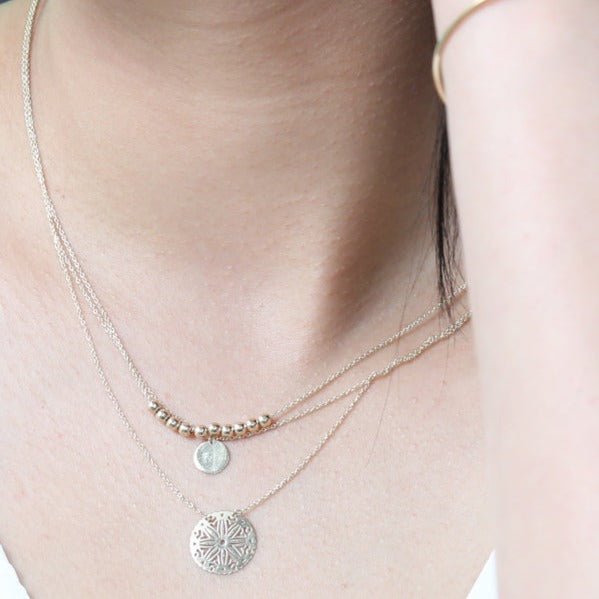 14K Solid Yellow Gold Sliding Bead Necklace - Adjustable Chain for Layering, Gift Giving & Everyday Elegance