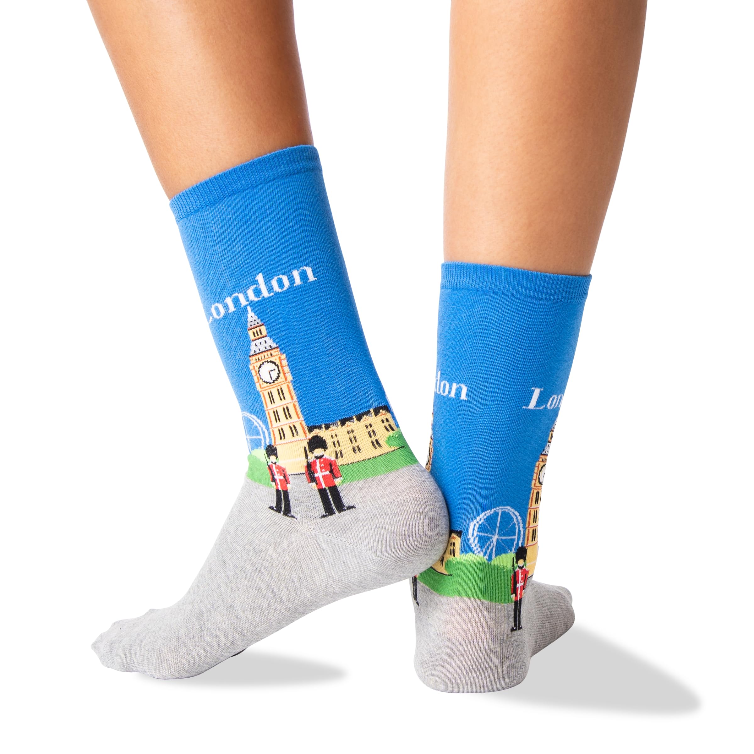 Hot Sox Women's Fun Travel & Cities Crew Socks - 1 Pair Pack - Cool & Artistic Novelty Fashion Gifts for London (Royal) - Shoe Size 4-10 - Perfect for Travel, Gifts & Everyday Wear