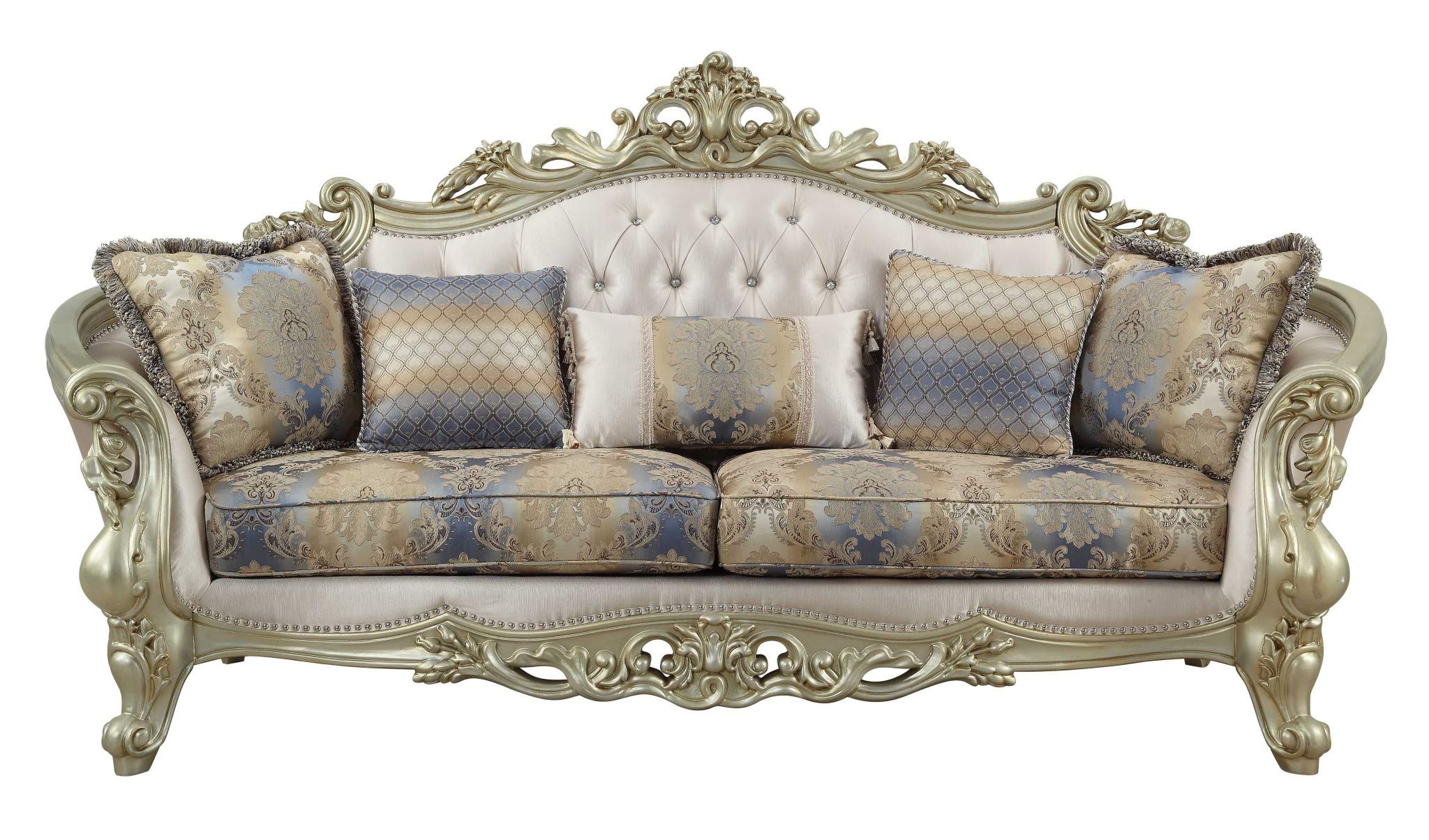 Antique White Upholstered Fabric Sofa with 5 Pillows - 40x97x47 Inches, Poly-Resin Frame - HomeRoots Decor for Living Room, Lounge & Home Theater Seating