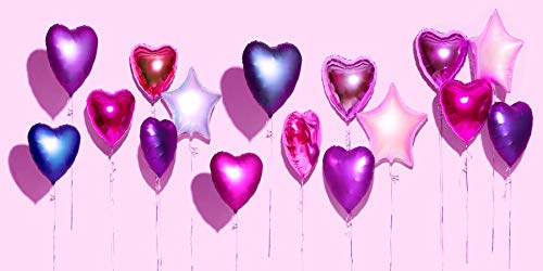 Baocicco 12x8ft Happy Birthday Backdrop - Purple Pink Hearts & Stars Balloons Photo Booth Background for Wedding, Girls Birthday Party, Couples Portraits & Photo Shooting Props | Perfect for Indoor Events, Baby Showers & Anniversary Celebrations