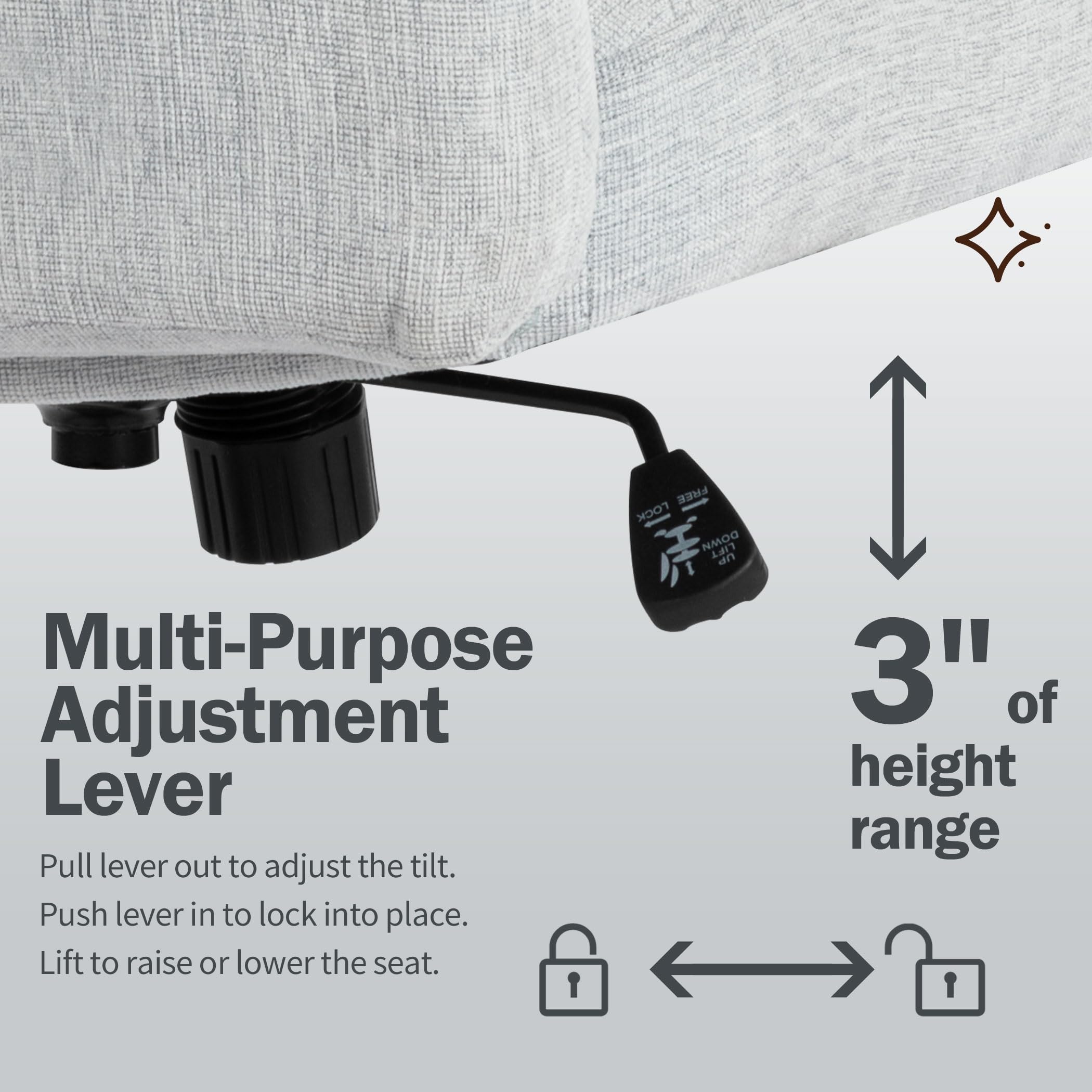 Ergonomic Armless Fabric Office Chair with Wheels - 120° Rocking Swivel Computer Desk Chair, Thick Padded Seat Modern Task Chair for Home Office, Study & Vanity Use