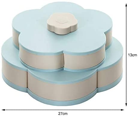 10-Compartment Rotating Petal Snack Tray - Candy Nut Serving Container, Fruit Plate & Food Storage Box - Plastic Display Tray for Parties, Baby Showers & Home Decor (Blue)