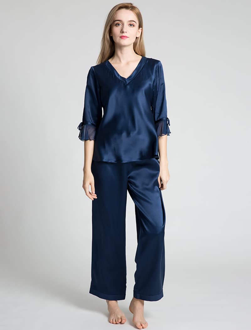 Orose Women's 100% Pure Mulberry Silk Pajama Set - V-Neck 3/4 Sleeve Sleepwear for Ladies | Soft & Breathable Nightwear for Relaxation, Lounging & Gift Giving