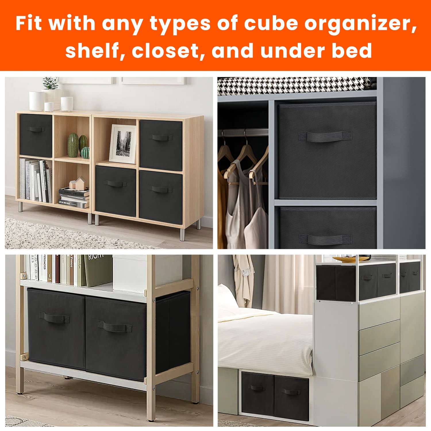 8-Pack 11-Inch Fabric Storage Cubes & 3-Pack Drawer Organizers for Socks & Underwear - Closet & Dresser Organization Solutions for Bedroom, Nursery, and Dorm Room Storage