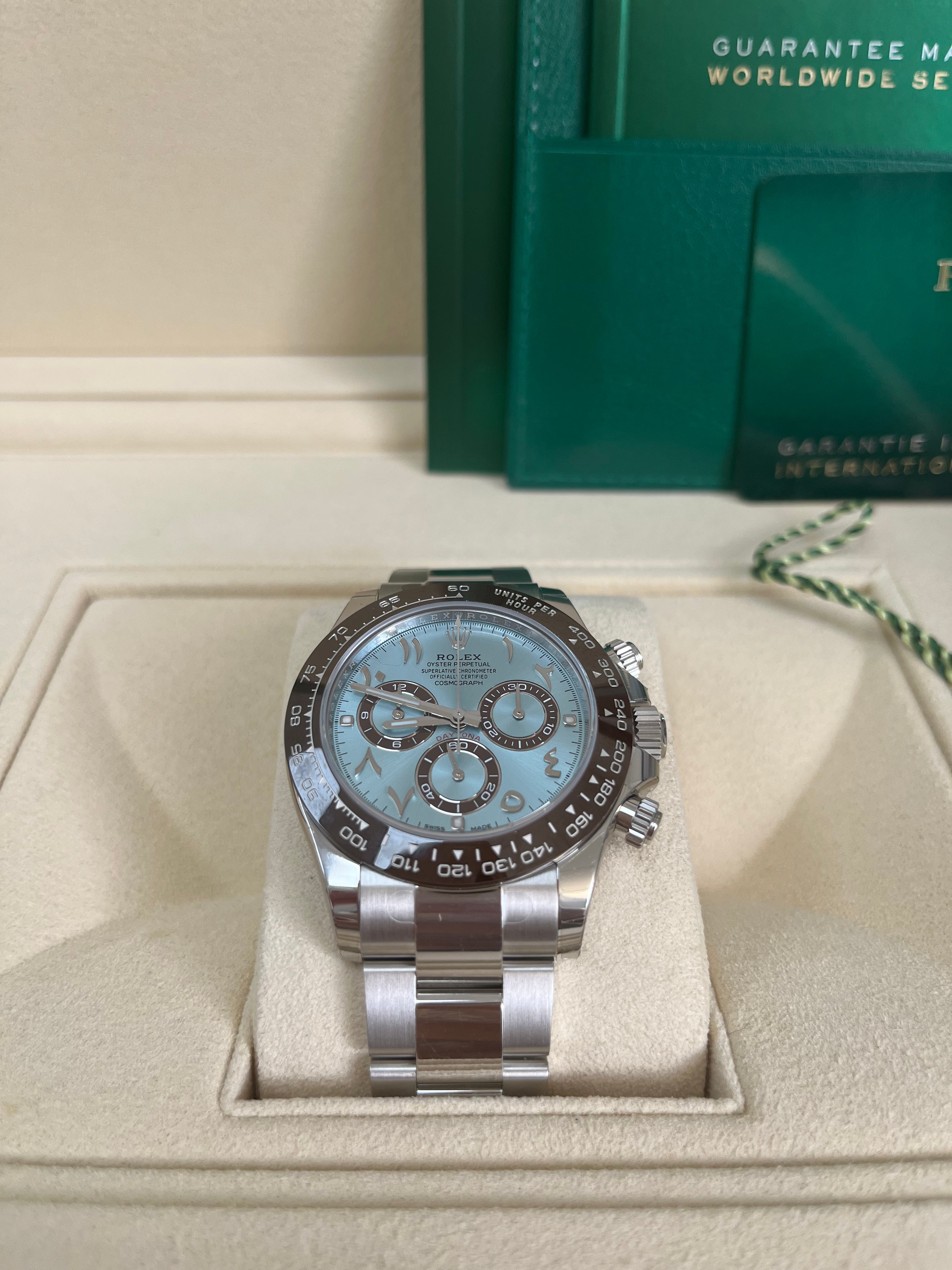 Rolex Daytona Platinum Watch with Ceramic Bezel & Arabic Dial - Model 116506 | Luxury Men's Chronograph for Business, Sports & Special Occasions