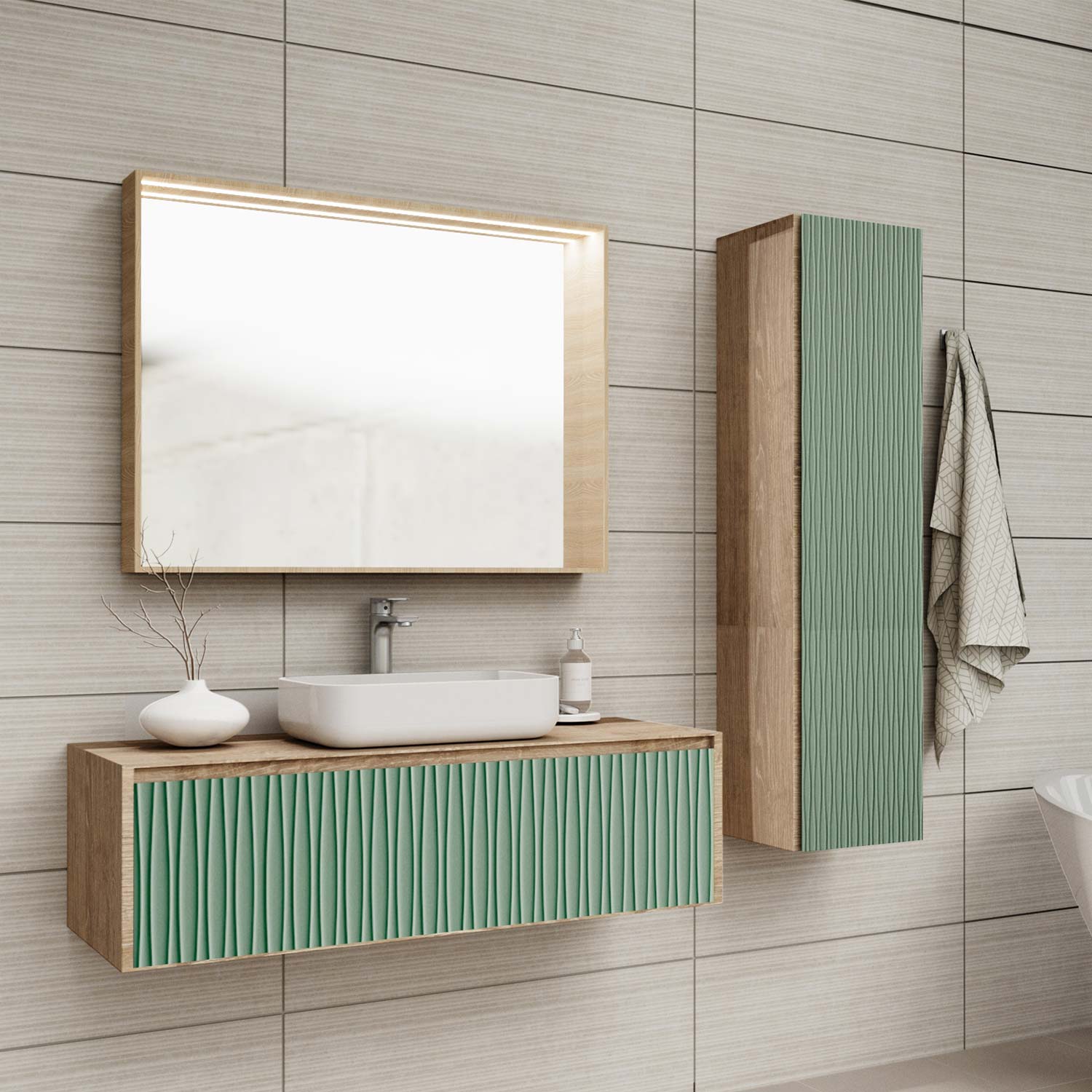 24 Inch DAX Linear LED Mirror Light in Walnut Finish - Perfect for Bathroom Vanity, Bedroom, and Modern Home Decor