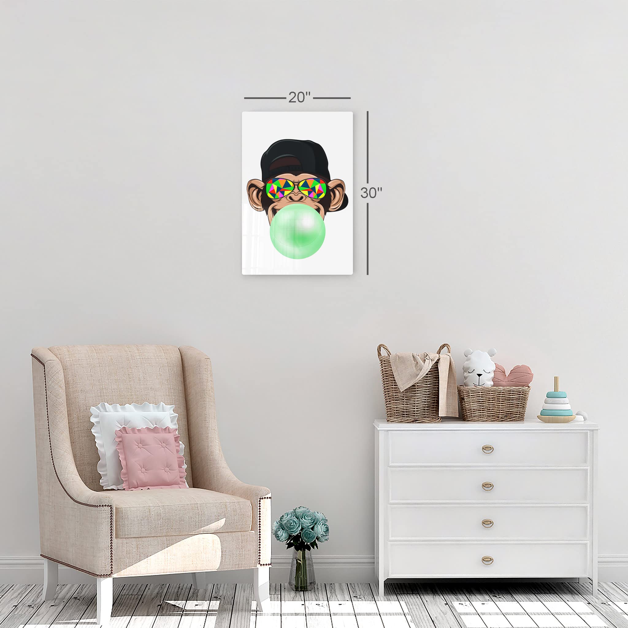 Funny Monkey Gorilla Bubble Gum Pop Art Metal Print - 40x30 Inch Ready to Hang Wall Decor for Living Room, Kids Room & Nursery | Made in USA | Perfect for Birthday Parties & Animal Theme Decor