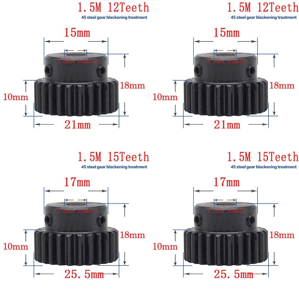 Tchaogr 1.5 Module Carbon Steel Spur Gear with Metal Boss - 12/15/20/25/30/35 Teeth - 5-8mm Inner Hole Pinion Gear for Robotics, CNC Machines, and DIY Projects (35T with 6mm Inner Hole)