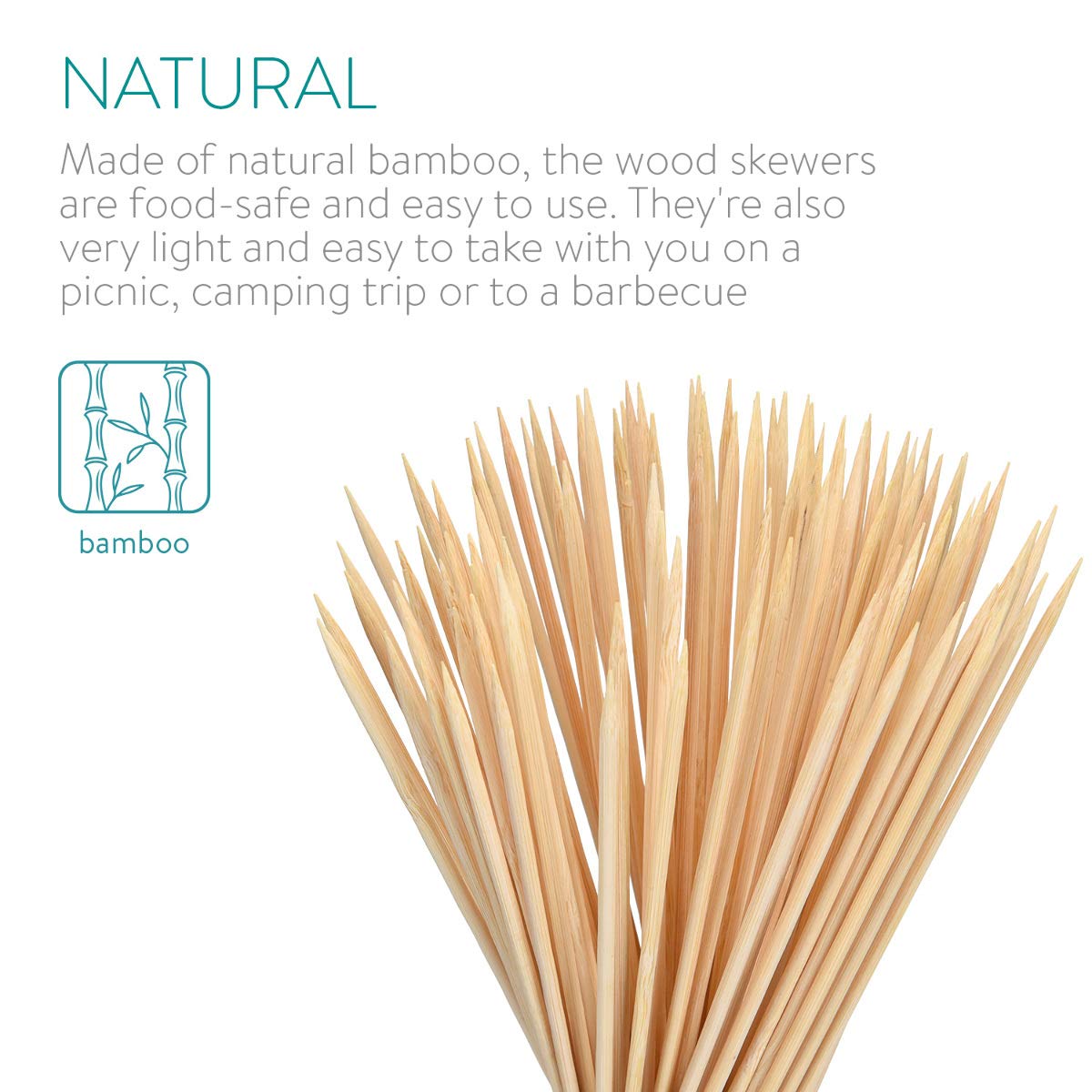 Premium 100-Pack Bamboo Skewers - 40cm Long Wooden BBQ Sticks for Kebabs, Grilling, Fruit, Chocolate Fountains & Campfire Marshmallows | Perfect for Backyard BBQs, Party Appetizers & Outdoor Cooking