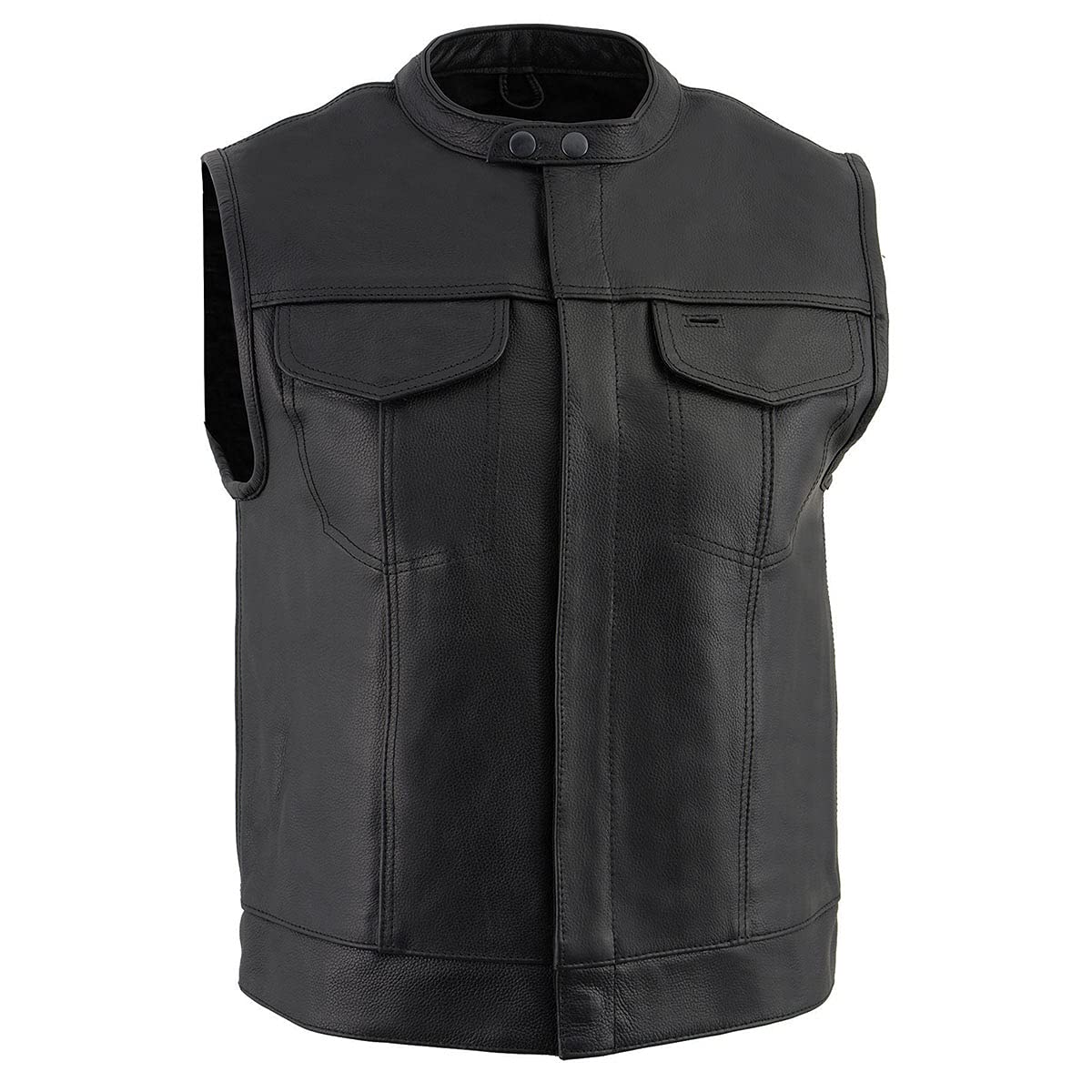 Milwaukee LKM3720 Men's Black Leather Motorcycle Vest - Club Style Rider Jacket with Snap Button Closure | Perfect for Bikers & Motorcycle Enthusiasts
