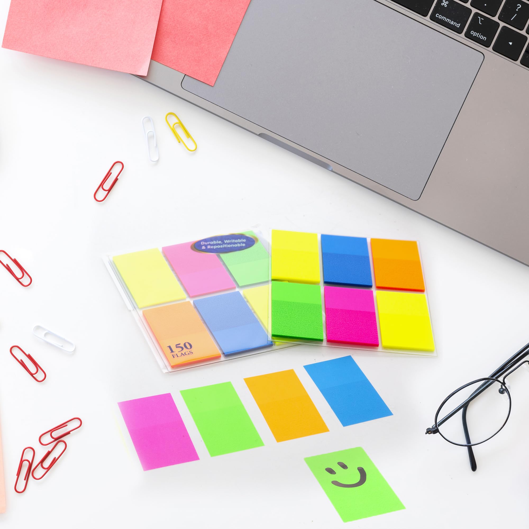 BAZIC Neon Page Markers 1x1.7 Inch, Bright Colored PET Index Tabs - 150 Writable Sticky Note Flags per Pack (288-Pack Bulk) - Perfect for Bookmarking, File Organization & School/Office Supplies