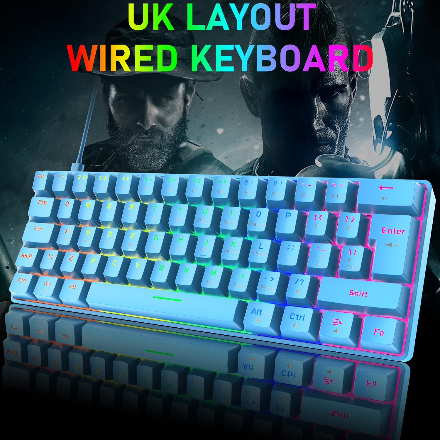 T60 UK Layout 60% Wired Mechanical Gaming Keyboard - Blue Switch, 62 Keys, RGB Backlit, Anti-Ghosting | Compact & Portable for PC, Laptop | Perfect for Gamers, Programmers & Office Typists (Blue/Red Switch Options)