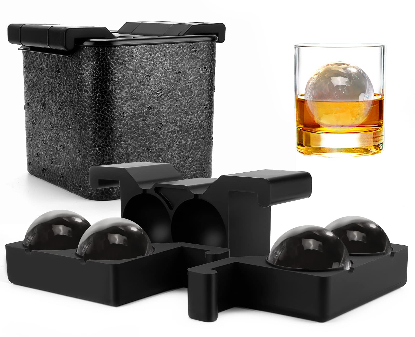 Ticent 2.4 Inch Clear Ice Ball Maker Mold - Large Whiskey Ice Ball Maker for Crystal Clear Sphere Ice Cubes - Perfect for Cocktails, Bourbon, Brandy & Home Bar Accessories - Ideal for Parties, Gifts & Whiskey Enthusiasts