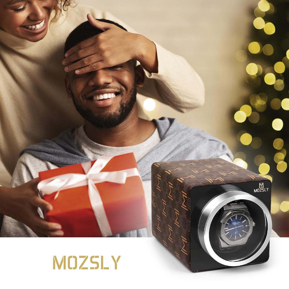 MOZSLY Single Watch Winder for Automatic Watches - Quiet Motor, 12 Rotation Modes, Premium Leather Case - Perfect for Watch Collectors & Nightstand Storage