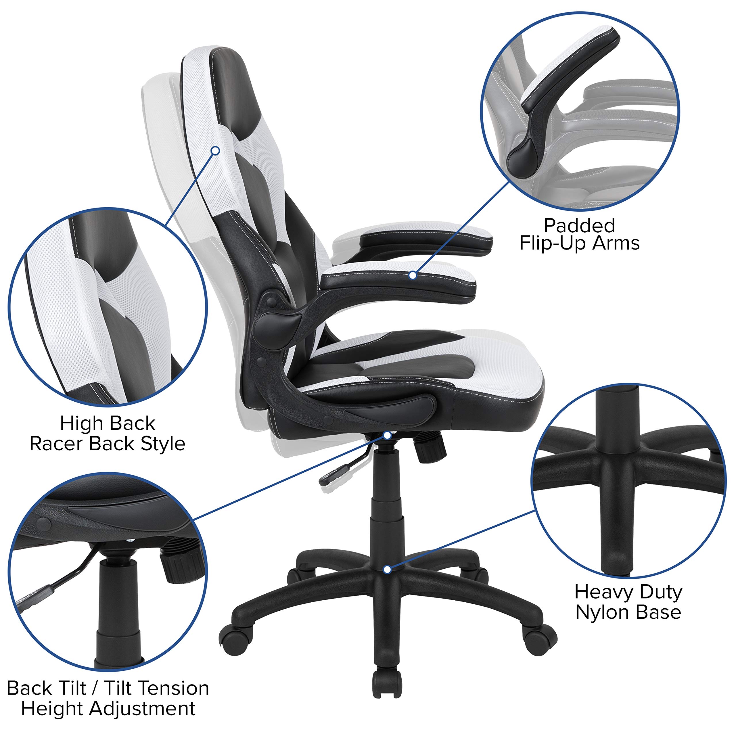 Flash Furniture Red Gaming Desk & White/Black Racing Chair Set with Cup Holder & Headphone Hook - Perfect for Esports, Streaming & Home Office Setup