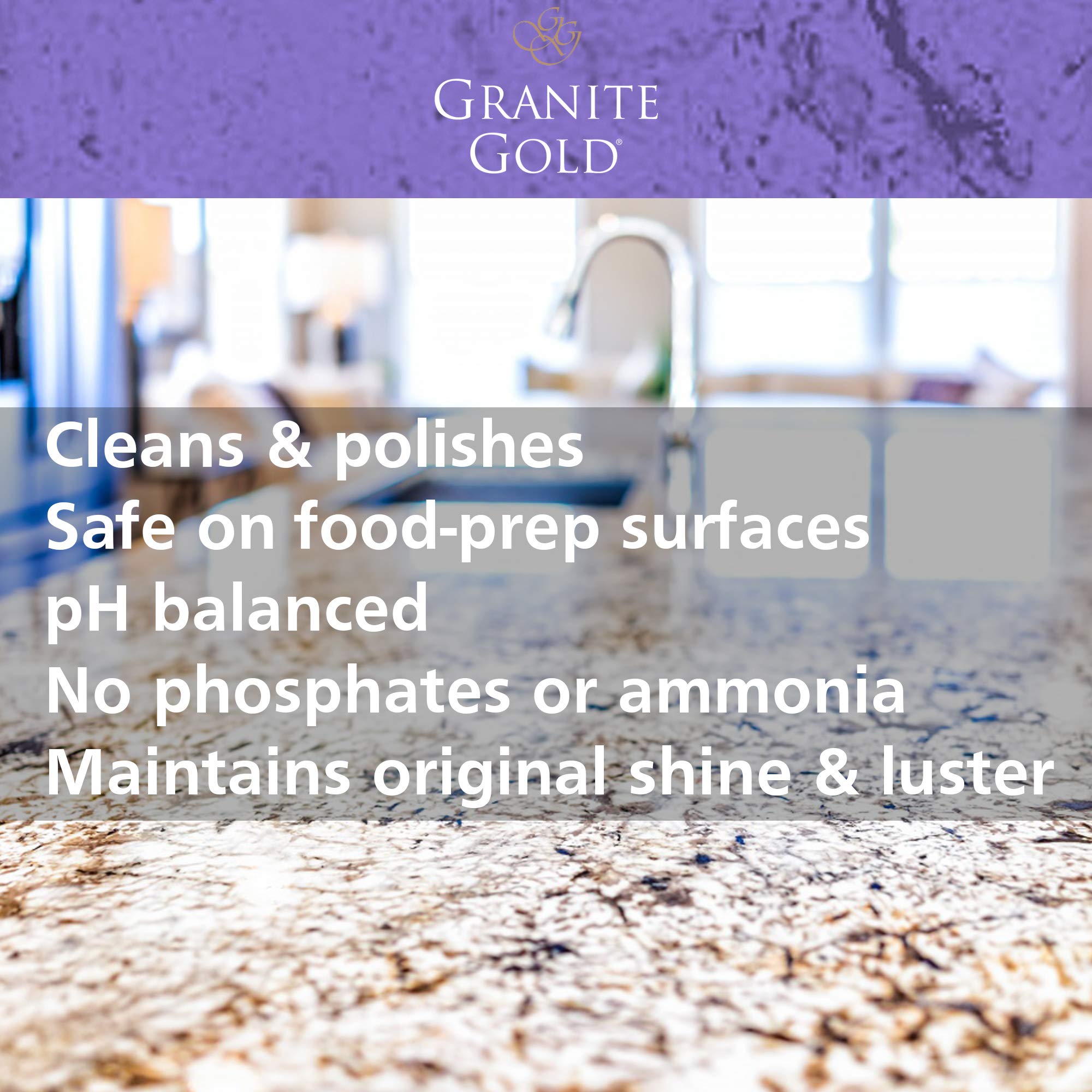 Granite Gold Clean and Shine Spray - Streak-Free Deep Cleaning & Polishing for Granite, Marble, Quartz Countertops - 24 Fl Oz (Pack of 1) - Perfect for Kitchen, Bathroom & Stone Surfaces