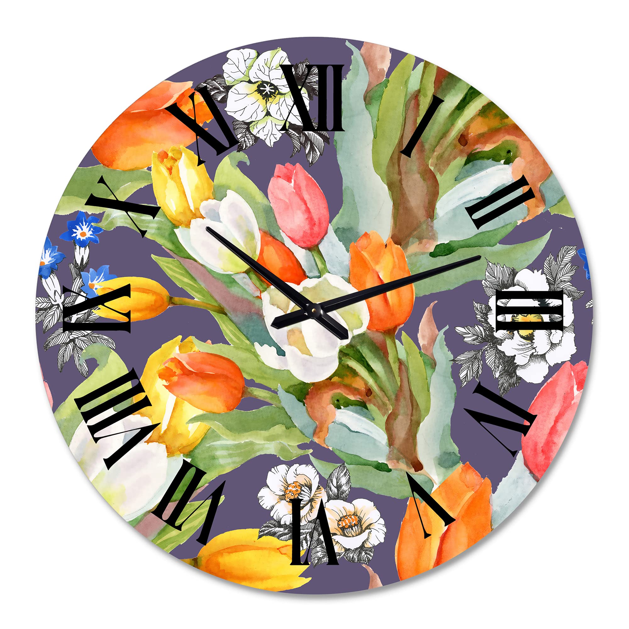 Blooming White and Orange Tulips Wall Clock - Large Floral Botanical Decor for Living Room, Bedroom & Office | Silent Non-Ticking Home Décor