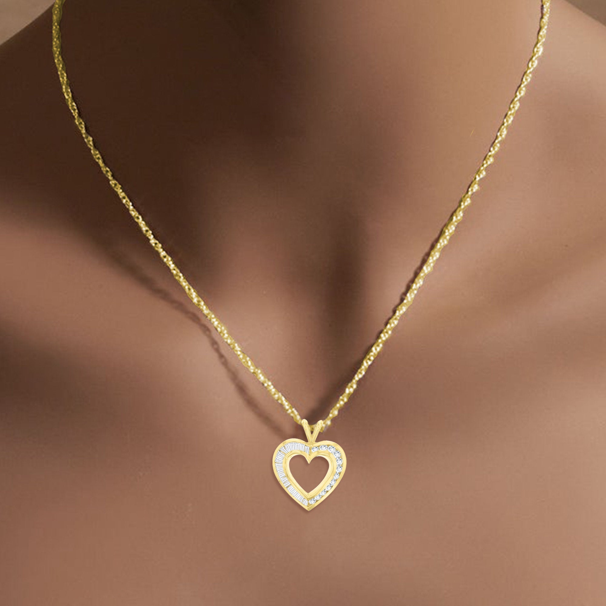 1.20cttw Diamond Heart Shaped Necklace in 14k Yellow Gold - Romantic Gift for Valentine's Day, Anniversary & Special Occasions