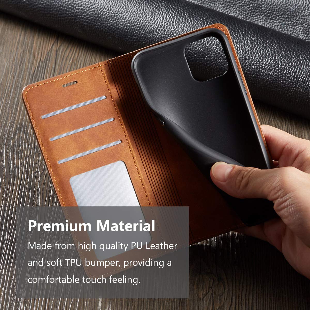 Premium PU Leather Flip Folio Case for iPhone 11 Pro Max - Shockproof Wallet Cover with Kickstand, Card Slot & Hidden Magnetic Closure | 6.5 Inch Protective Case | Perfect for Work, Travel & Everyday Use (Brown)