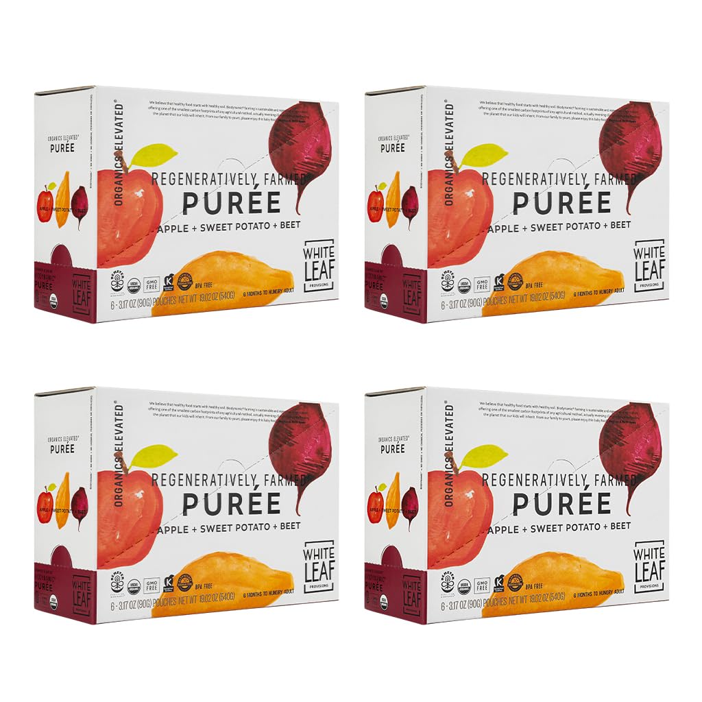 Organic Baby Food Pouches by White Leaf Provisions - USDA Certified, Non-GMO, BPA-Free Squeezable Toddler Snacks (24 Pack, 90g Each) - Apple, Sweet Potato & Beet Blend for On-the-Go Meals, Daycare & Travel Snacking
