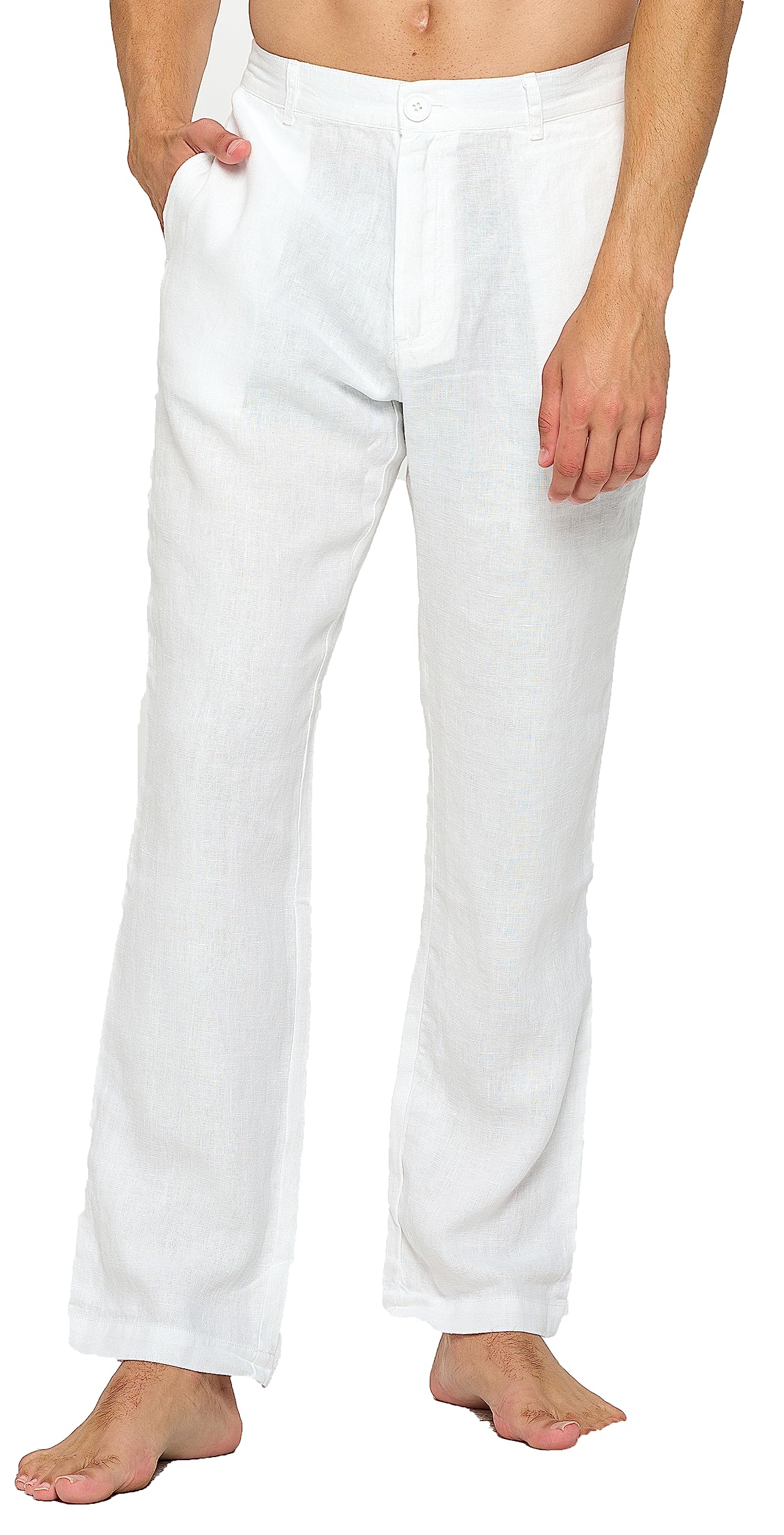 100% Linen Pants for Men with Button Closure - Comfortable & Breathable Summer Casual Wear for Beach, Travel & Relaxation