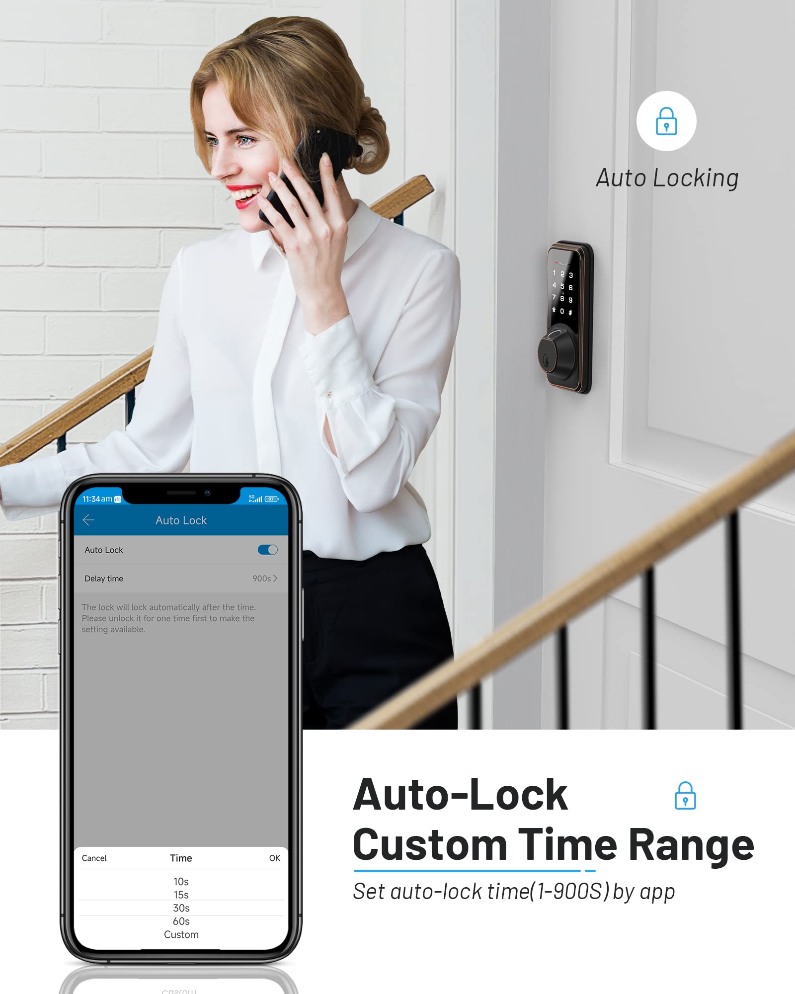 Zowill DK07G WiFi Smart Lock - 7-in-1 Fingerprint Door Lock with APP & Voice Control, Touchscreen Keyless Entry for Front Door, Works with Alexa, Ekey Sharing & Auto Lock | Smart Home Security for Apartments, Houses & Vacation Rentals