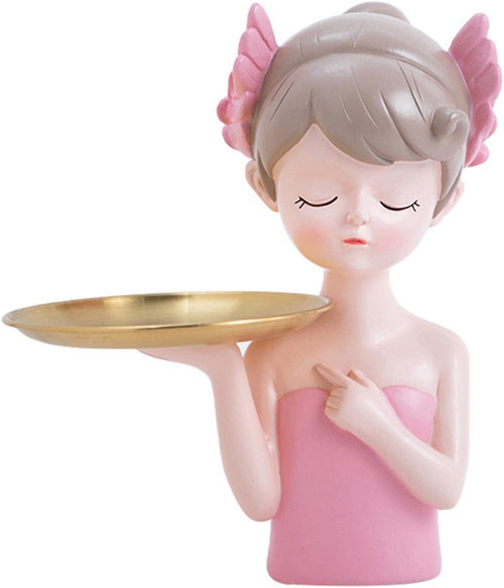 Modern Girl Figurine Tray - Elegant Jewelry & Trinket Storage Holder, Decorative Sculpture for Living Room, Bedroom, Office, Tabletop & TV Shelf - Pink | Perfect for Organizing Rings, Earrings & Small Accessories
