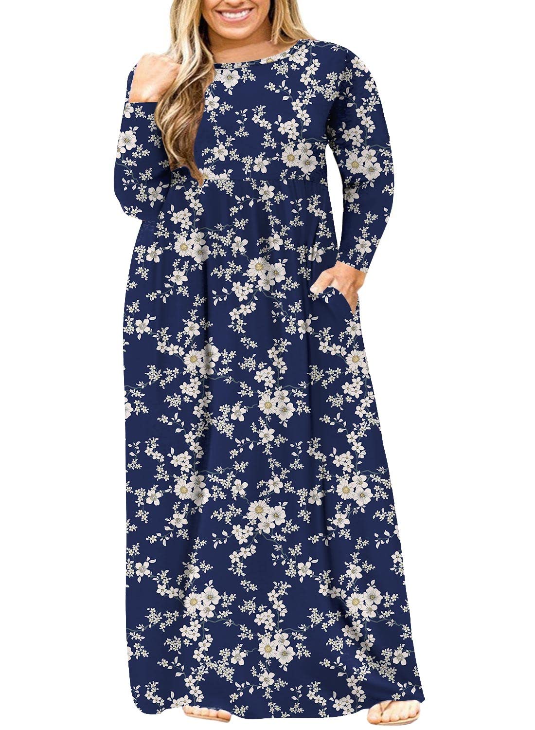 BISHUIGE Women's Plus Size Long Sleeve Maxi Dresses with Pockets - Sizes L to 6XL - Casual Comfort for Everyday Wear | Perfect for Work, Church, and Special Occasions