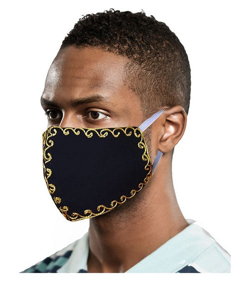 Black and Gold Cotton Embroidered Face Mask - Reusable, Breathable & Stylish for Daily Wear, Travel, and Outdoor Activities
