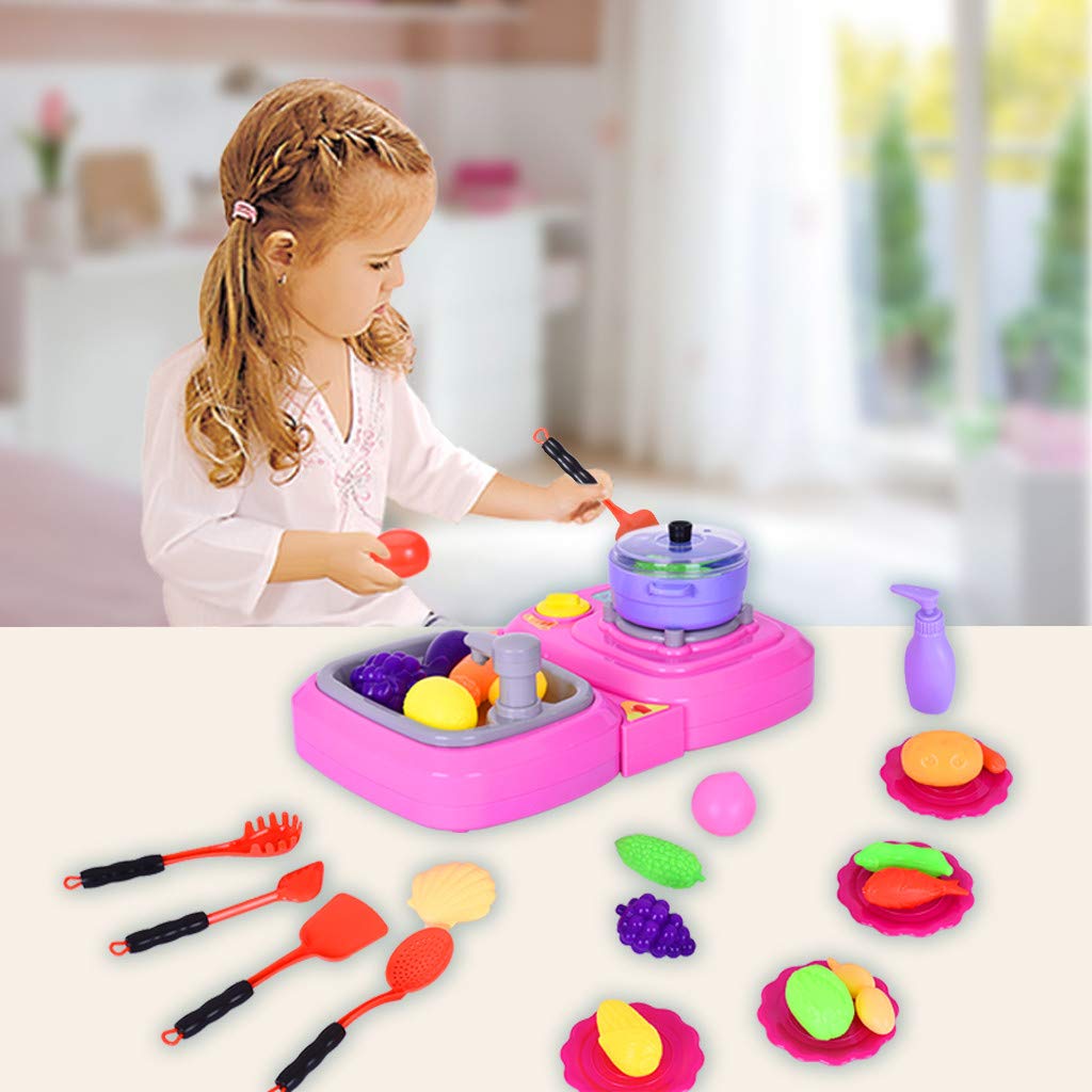 2-in-1 Kids Pretend Play Kitchen Set with Fog Effect, LED Lights & Music - Interactive Learning Toy for Toddlers & Preschoolers (Pink) - Perfect for Role Play, Birthday Gifts & Early Childhood Development